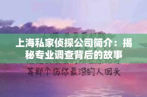 上海私家侦探公司简介：揭秘专业调查背后的故事