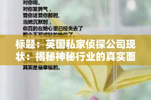 标题：英国私家侦探公司现状：揭秘神秘行业的真实面貌